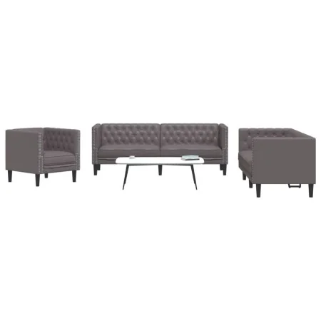 Juego de sofás Chesterfield 3 piezas cuero sintético gris by , Sofas - Ref: Foro24-3209270, Price: 676,28 €, Discount: %