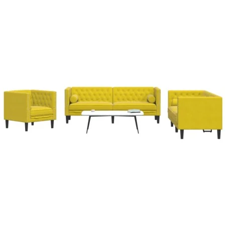 Set de sofás Chesterfield y cojines 3 pzas terciopelo amarillo de , Sofás - Ref: Foro24-3209287, Precio: 775,25 €, Descuento: %