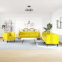 Set de sofás Chesterfield y cojines 3 pzas terciopelo amarillo de , Sofás - Ref: Foro24-3209287, Precio: 775,25 €, Descuento: %