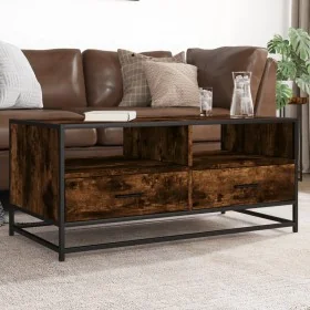 Mesa de centro madera ingeniería metal roble humo 100x50x45 cm by , Coffee table - Ref: Foro24-848786, Price: 96,36 €, Discou...