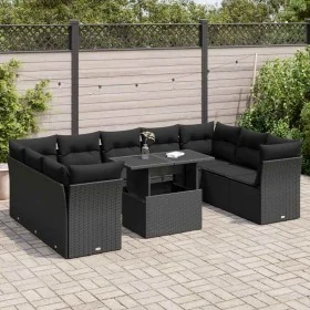 Set de sofás de jardín y cojines 10 pzas ratán sintético negro de , Conjuntos de jardín - Ref: Foro24-3326216, Precio: 673,05...