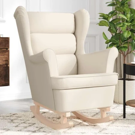 Silla mecedora de lino blanco 74x90x102 cm de , Sillones - Ref: Foro24-4016931, Precio: 218,63 €, Descuento: %