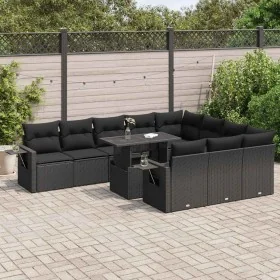Set de sofás de jardín 11 pzas y cojines ratán sintético negro de , Conjuntos de jardín - Ref: Foro24-3326546, Precio: 792,72...