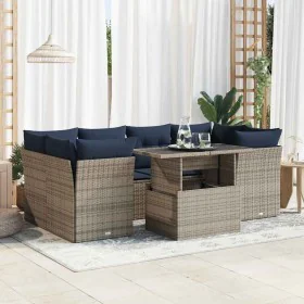 Set sofás jardín y cojines 7 pzas ratán sintético acacia gris de , Conjuntos de jardín - Ref: Foro24-3326112, Precio: 578,85 ...