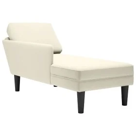 Tumbona con almohada y reposabrazo derecho terciopelo crema de , Divanes - Ref: Foro24-4009814, Precio: 136,05 €, Descuento: %