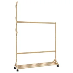 Perchero con ganchos y ruedas 100x35x157 cm bambú de , Organizadores de vestidores y perchas de barra - Ref: Foro24-4008915, ...