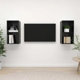 Living room wall unit 2 pieces in black gloss engineered wood by vidaXL, TV Furniture - Ref: Foro24-3079851, Price: 78,64 €, ...