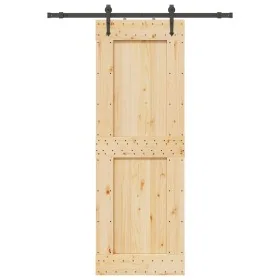 Puerta corredera con herrajes madera maciza de pino 80x210 cm de , Puertas - Ref: Foro24-3332737, Precio: 200,40 €, Descuento: %