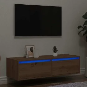 Mueble de TV con luces LED roble artisan 100X35,5x25 cm de , Muebles TV - Ref: Foro24-860246, Precio: 85,91 €, Descuento: %