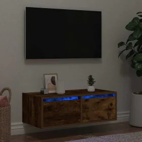 Mueble de TV con luces LED roble ahumado 75x35,5x25 cm de , Muebles TV - Ref: Foro24-860233, Precio: 70,40 €, Descuento: %