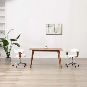 Drehbare Esszimmerstühle, 2 Stück, gebogenes Holz, weißes Leder von vidaXL, Essstühle - Ref: Foro24-3054893, Preis: 268,68 €,...