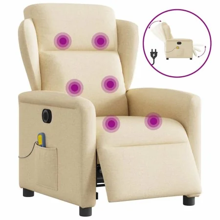 Sillón reclinable de masaje eléctrico tela color crema de , Sillones - Ref: Foro24-3303132, Precio: 269,58 €, Descuento: %