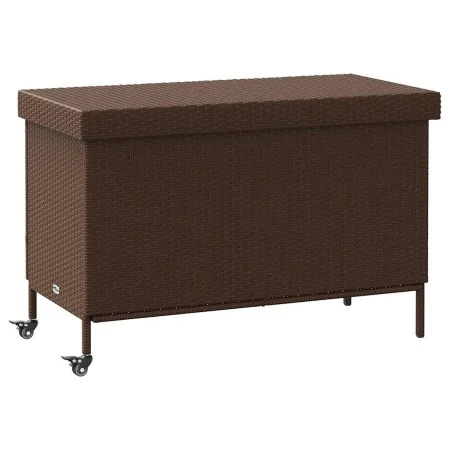 Caja de almacenaje jardín ruedas ratán PE marrón 110x55x73 cm de , Cajas de almacenaje para exteriores - Ref: Foro24-4103827,...