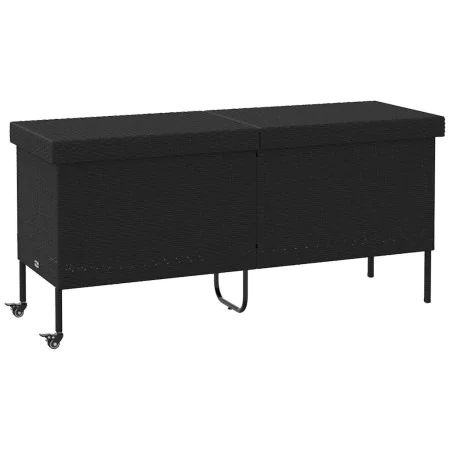 Caja almacenaje jardín ruedas ratán sintético negro 160x55x75cm de , Cajas de almacenaje para exteriores - Ref: Foro24-410383...