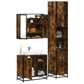 Set de muebles baño 3 pzas madera contrachapada roble ahumado de , Muebles de baño - Ref: Foro24-3301087, Precio: 285,25 €, D...