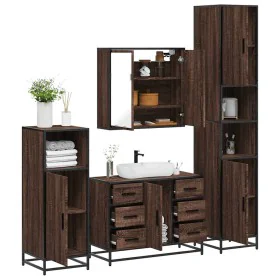 Set de muebles baño 4 pzas madera contrachapada roble marrón de , Muebles de baño - Ref: Foro24-3301204, Precio: 422,18 €, De...