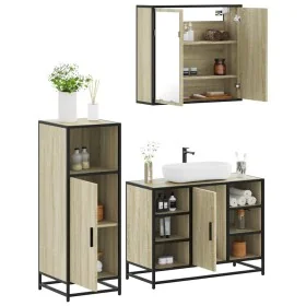 Set de muebles de baño 3 pzas madera contrachapada roble Sonoma de , Muebles de baño - Ref: Foro24-3300971, Precio: 212,65 €,...