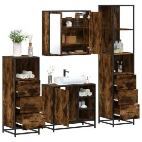 Set de muebles baño 4 pzas madera contrachapada roble ahumado de , Muebles de baño - Ref: Foro24-3301267, Precio: 313,22 €, D...