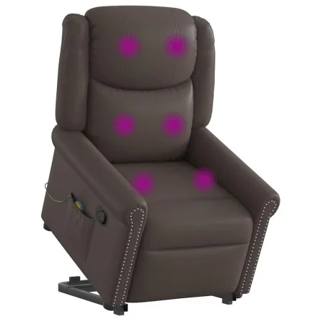Sillón reclinable masaje pie cuero sintético marrón brillante de , Sillones - Ref: Foro24-3303421, Precio: 310,41 €, Descuent...