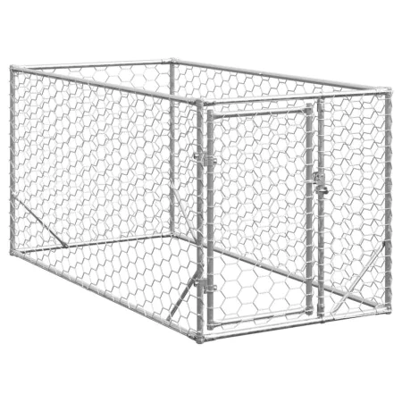 Perrera de exterior puerta acero galvanizado plateado 2x1x1 m de , Casetas para perros - Ref: Foro24-4105410, Precio: 82,79 €...