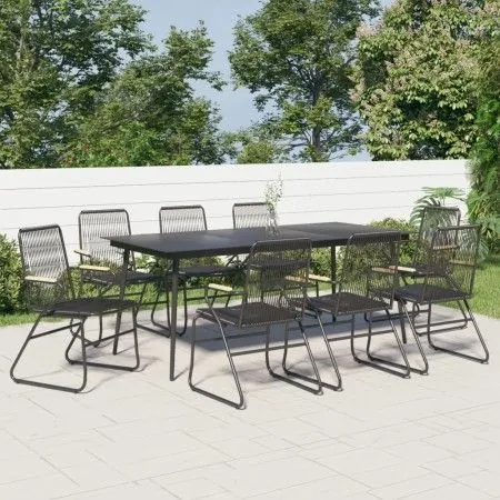 Juego de comedor de jardín 9 piezas ratán PVC negro de vidaXL, Conjuntos de jardín - Ref: Foro24-3060272, Precio: 673,62 €, D...