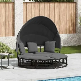 Tumbona cama de jardín con capota y cojines ratán PE negro de , Camas para exteriores - Ref: Foro24-4108234, Precio: 359,84 €...