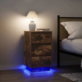 Mesilla de noche con luces LED roble ahumado 38x34x65 cm de , Mesitas de noche - Ref: Foro24-861305, Precio: 70,89 €, Descuen...