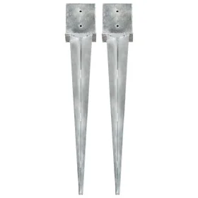 Picas de tierra 2 uds acero galvanizado plateado 14x14x91 cm by , Spikes for anchoring in the ground - Ref: Foro24-145427, Pr...