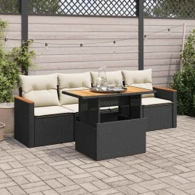Set sofás jardín y cojines 5 pzas ratán sintético acacia negro de , Conjuntos de jardín - Ref: Foro24-3327430, Precio: 331,00...