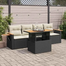Set sofás jardín y cojines 5 pzas ratán sintético acacia negro de , Conjuntos de jardín - Ref: Foro24-3327542, Precio: 349,90...