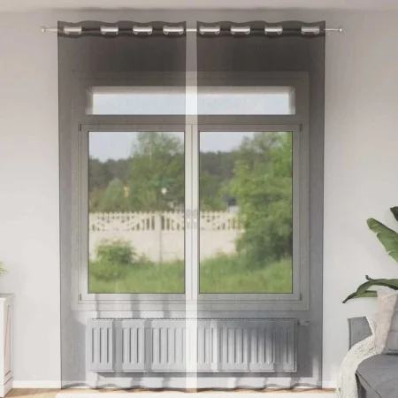 Cortinas de gasa con ojales 2 uds negro140x260 cm de , Cortinas y visillos - Ref: Foro24-4102063, Precio: 15,55 €, Descuento: %