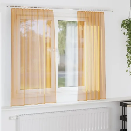Cortinas de gasa con trabillas 2 uds naranja 140x140 cm de , Cortinas y visillos - Ref: Foro24-4102281, Precio: 12,63 €, Desc...