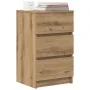 Mesilla de noche con 3 cajones roble artesanal 39x35x65 cm by , Nightstands - Ref: Foro24-861353, Price: 62,86 €, Discount: %