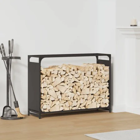 Leñero negro 90x28x65 cm Acero laminado en frío de , Bolsas y soportes de leña - Ref: Foro24-864203, Precio: 59,67 €, Descuen...
