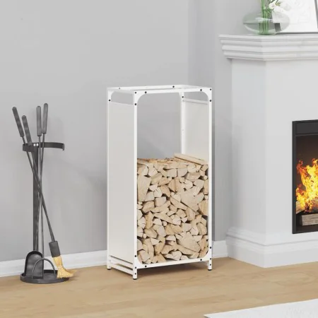 Leñero blanco 44x28x90 cm Acero laminado en frío de , Bolsas y soportes de leña - Ref: Foro24-864208, Precio: 59,96 €, Descue...
