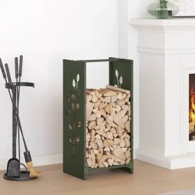 Leñero verde oliva 40x30x80 cm Acero laminado en frío de , Bolsas y soportes de leña - Ref: Foro24-864222, Precio: 57,75 €, D...
