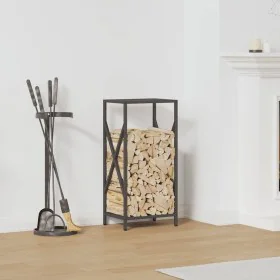 Leñero negro 34x25x70 cm Acero laminado en frío de , Bolsas y soportes de leña - Ref: Foro24-864319, Precio: 43,00 €, Descuen...