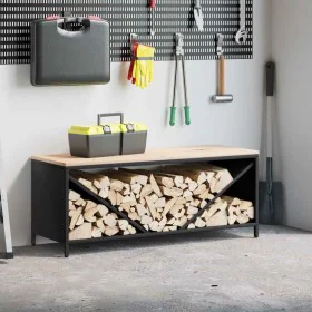 Leñero con tablero de madera negro 100,5x35,5x40 cm de , Bolsas y soportes de leña - Ref: Foro24-864255, Precio: 103,26 €, De...