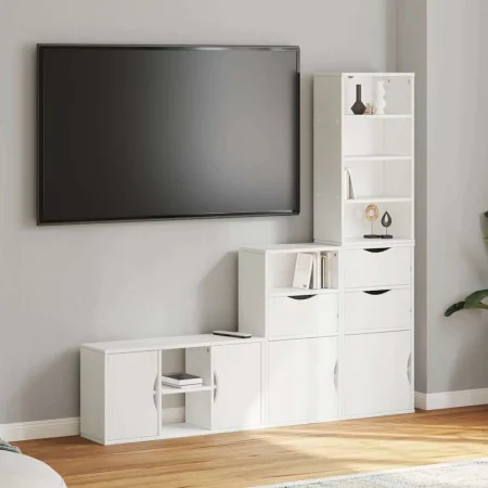 Muebles de TV 4 uds. con almacenaje "ODDA" blanco madera pino de , Muebles TV - Ref: Foro24-3365373, Precio: 221,13 €, Descue...