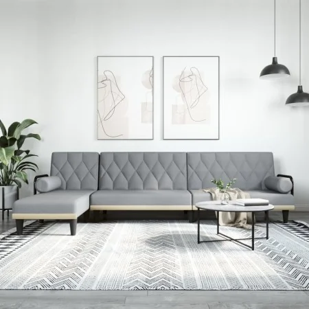 Sofá cama en forma de L tela gris claro 260x140x70 cm de , Sofás - Ref: Foro24-3157272, Precio: 394,24 €, Descuento: %