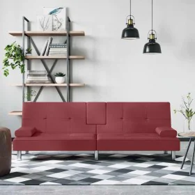 Sofá cama con portavasos cuero sintético rojo tinto de , Sofás - Ref: Foro24-351930, Precio: 298,29 €, Descuento: %