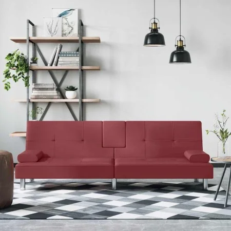 Sofá cama con portavasos cuero sintético rojo tinto de , Sofás - Ref: Foro24-351930, Precio: 298,29 €, Descuento: %