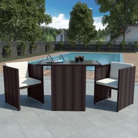 Mesa y sillas bistró jardín 3 pzas y cojines poli ratán marrón de , Conjuntos de jardín - Ref: Foro24-42485, Precio: 233,55 €...