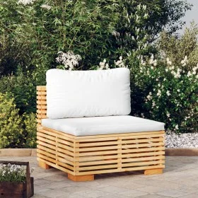 Sofá central jardín con cojines madera maciza teca color crema von , Modulare Sofas für den Außenbereich - Ref: Foro24-319156...
