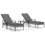 Tumbonas 2 unidades con mesa y cojines ratán sintético gris de , Conjuntos de jardín - Ref: Foro24-362808, Precio: 329,01 €, ...