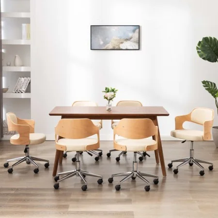 Sillas de comedor giratorias 4 uds madera curvada cuero crema de , Sillas de comedor - Ref: Foro24-3054933, Precio: 547,66 €,...