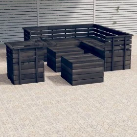Muebles palets de jardín 8 pzas madera maciza pino gris oscuro de , Conjuntos de jardín - Ref: Foro24-3063760, Precio: 568,18...