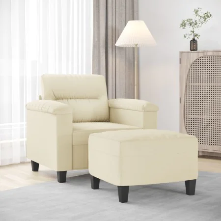 Sillón con taburete cuero sintético color crema 60 cm de , Sofás - Ref: Foro24-3201238, Precio: 192,01 €, Descuento: %