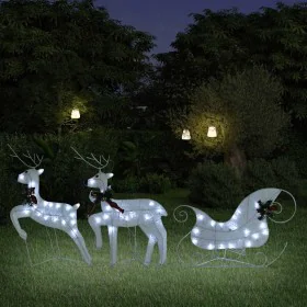 Decoración navideña de renos y trineo de jardín blanco 60 LED de , Luces de Navidad - Ref: Foro24-342682, Precio: 51,12 €, De...