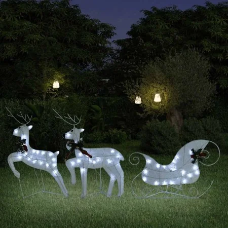 Decoración navideña de renos y trineo de jardín blanco 60 LED de , Luces de Navidad - Ref: Foro24-342682, Precio: 51,12 €, De...